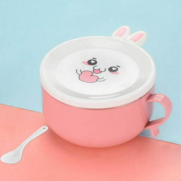 Rabbit Cartoon Porcelain Bowls With Spoon Large Microwavable Ceramic Noodle/Soup Bowls with Lid and Bowl Handle